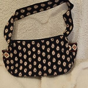 Vera Bradley Black Paisley-Print Shoulder Bag with Cream Accents